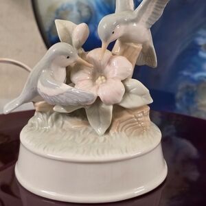 Vintage Karen Carson Porcelain Humming Bird Branch Pink Flower Lamp